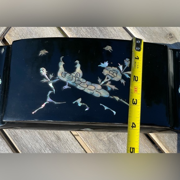 1950s Chinoiserie Black Lacquer Mother of Pearl Cigarette Tobacco Box Ashtray - Picture 5 of 5